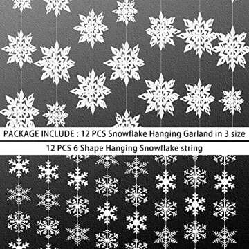 84 Pcs Winter Snowflake Party Supplies White Christmas Snowflakes Decorations 3D Glittery Paper Snow...
