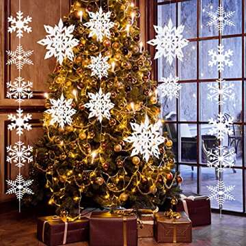 84 Pcs Winter Snowflake Party Supplies White Christmas Snowflakes Decorations 3D Glittery Paper Snowflake Hanging Ornaments Garland for Home Xmas Christmas Holiday Party Decor