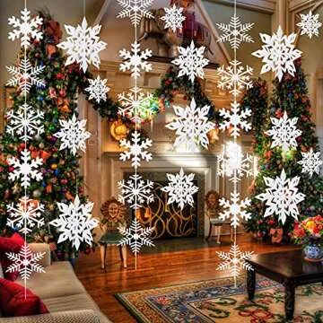 84 Pcs Winter Snowflake Party Supplies White Christmas Snowflakes Decorations 3D Glittery Paper Snowflake Hanging Ornaments Garland for Home Xmas Christmas Holiday Party Decor