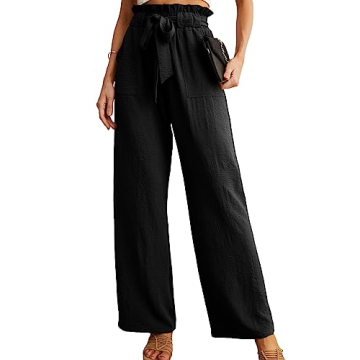 IWOLLENCE Women's Wide Leg Pants with Pockets – High Waist & Adjustable Knot Casual Trousers