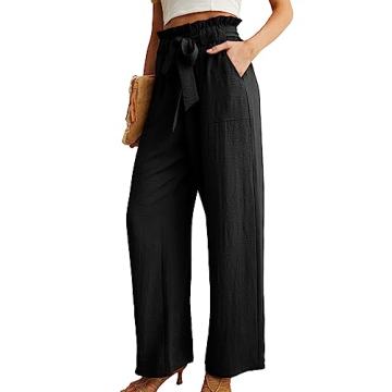 IWOLLENCE Women's Wide Leg Pants with Pockets and Adjustable Knot
