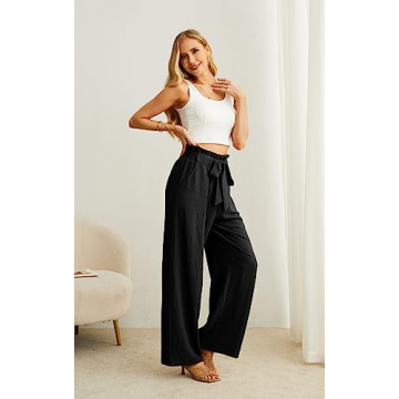 IWOLLENCE Women's Wide Leg Pants with Pockets and Adjustable Knot