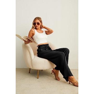 IWOLLENCE Women's Wide Leg Pants with Pockets and Adjustable Knot