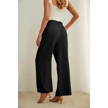 IWOLLENCE Women's Wide Leg Pants with Pockets and Adjustable Knot