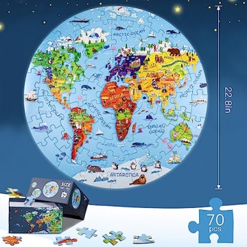 DIGOBAY World Map Puzzle for Kids - 70 Piece Educational Fun