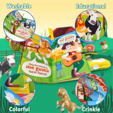 La Granja De Zenon Character Spanish Baby Books Toys Touch and Feel Cloth Crinkle Soft Books Spanish Baby Books 0-6 Months Infant Newborn Baby Boy Girl Shower Presents Sensory Learning Stroller Toys