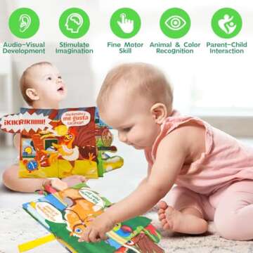 La Granja De Zenon Character Spanish Baby Books Toys Touch and Feel Cloth Crinkle Soft Books Spanish Baby Books 0-6 Months Infant Newborn Baby Boy Girl Shower Presents Sensory Learning Stroller Toys