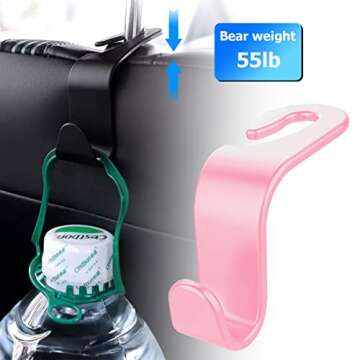 8sanlione Car Back Seat Headrest Hooks, 4PCS Vehicle Backseat Storage Organizer Hanger, Multifunctional Auto Headrest Hidden Hook Universal for Handbag Purse Backpacks Bags and Groceries (Pink)