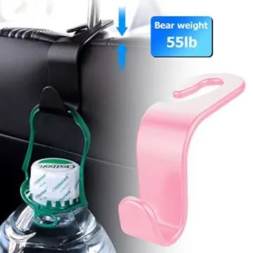 8sanlione Car Back Seat Headrest Hooks, 4PCS Vehicle Backseat Storage Organizer Hanger, Multifunctional Auto Headrest Hidden Hook Universal for Handbag Purse Backpacks Bags and Groceries (Pink)