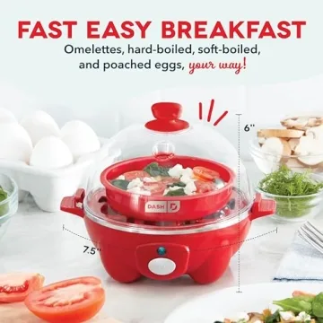 DASH Rapid Egg Cooker: 6 Egg Capacity Electric Egg Cooker for Hard Boiled Eggs, Poached Eggs, Scrambled Eggs, or Omelets with Auto Shut Off Feature - Red