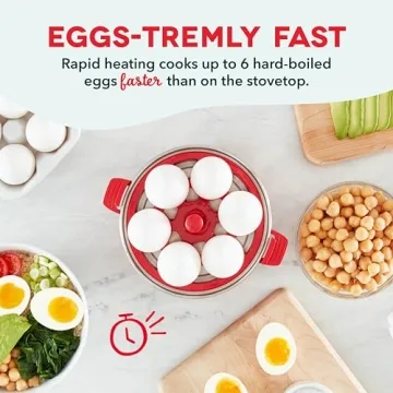 DASH Rapid Egg Cooker: 6 Egg Capacity Electric Egg Cooker for Hard Boiled Eggs, Poached Eggs, Scrambled Eggs, or Omelets with Auto Shut Off Feature - Red