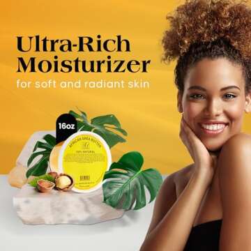 RA Cosmetic's 100% Natural Unrefined Yellow Shea Butter – Pure African Luxury for Skin & Hair - Sourced from Ghana - 16oz Jar