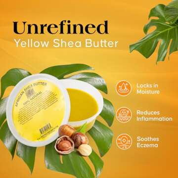 RA Cosmetic's 100% Natural Unrefined Yellow Shea Butter – Pure African Luxury for Skin & Hair - Sourced from Ghana - 16oz Jar