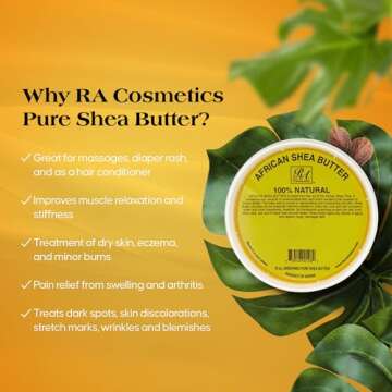 RA Cosmetic's 100% Natural Unrefined Yellow Shea Butter – Pure African Luxury for Skin & Hair - Sourced from Ghana - 16oz Jar