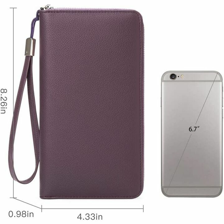 GOIACII RFID Blocking Leather Zip Wallet for Women