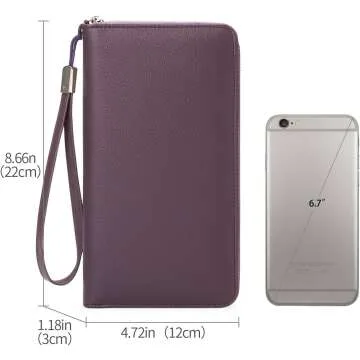 GOIACII RFID Blocking Leather Zip Wallet for Women