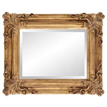 Howard Elliott Edwin Hanging Rectangular Mirror for Wall, Accent Rustic Antique Gold Wall Mounted Mirrors, Elegant Embellished Framed Decorative Mirror for Living Room & Bedroom, 19 x 23 Inch
