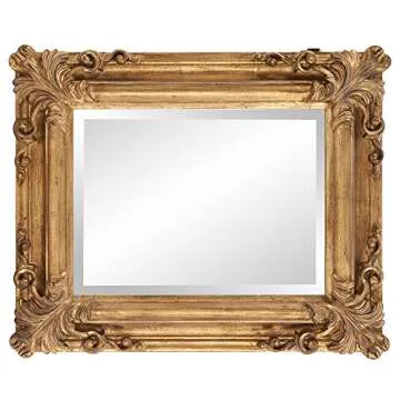 Howard Elliott Edwin Hanging Rectangular Mirror for Wall, Accent Rustic Antique Gold Wall Mounted Mirrors, Elegant Embellished Framed Decorative Mirror for Living Room & Bedroom, 19 x 23 Inch
