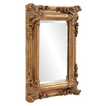 Howard Elliott Edwin Hanging Rectangular Mirror for Wall, Accent Rustic Antique Gold Wall Mounted Mirrors, Elegant Embellished Framed Decorative Mirror for Living Room & Bedroom, 19 x 23 Inch