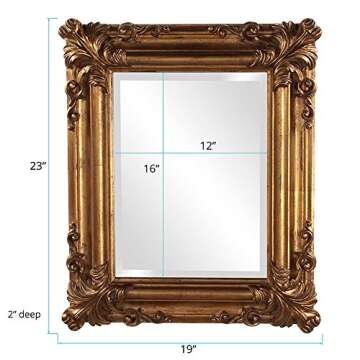 Howard Elliott Edwin Hanging Rectangular Mirror for Wall, Accent Rustic Antique Gold Wall Mounted Mirrors, Elegant Embellished Framed Decorative Mirror for Living Room & Bedroom, 19 x 23 Inch