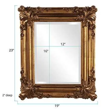 Howard Elliott Edwin Hanging Rectangular Mirror for Wall, Accent Rustic Antique Gold Wall Mounted Mirrors, Elegant Embellished Framed Decorative Mirror for Living Room & Bedroom, 19 x 23 Inch