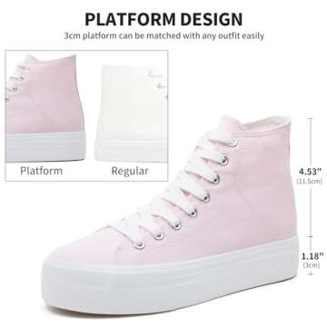 FRACORA Womens High Top Platform Sneakers White Platform Shoes Fashion Canvas Shoes for Women(Pink,U...