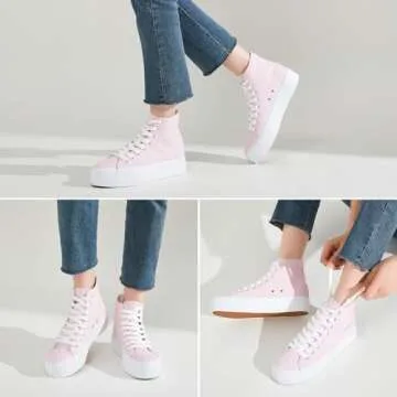 FRACORA Womens High Top Platform Sneakers White Platform Shoes Fashion Canvas Shoes for Women(Pink,US7)