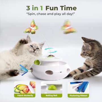 ALL FOR PAWS 3 in 1 Interactive Cat Butterfly Flutter Toy with Rolling Balls and Popping Feather Toy...