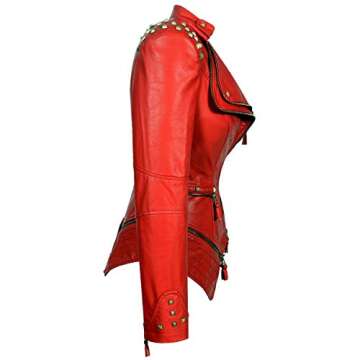 SX Women's Fashion Studded Perfectly Shaping Faux Leather Biker Jacket (2XL, Red)