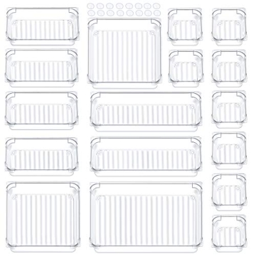 Giom 17 Pack Drawer Organizer, Makeup Organizers for Bathroom, Clear Acrylic Organization Divider, S...
