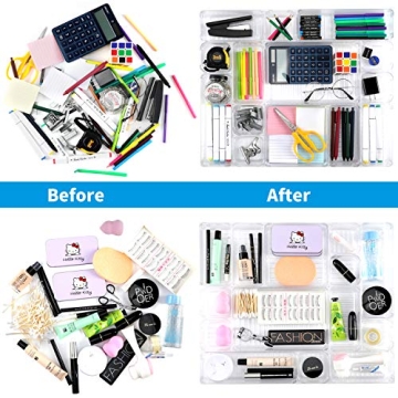 Giom 17 Pack Drawer Organizer, Makeup Organizers for Bathroom, Clear Acrylic Organization Divider, Small in Drawer Organizers for Bedroom Office Home