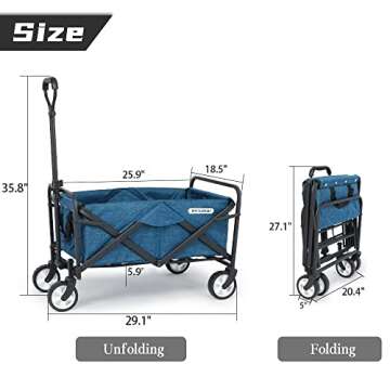 WHITSUNDAY Collapsible Wagon Folding Garden Outdoor Park Utility Wagon Picnic Camping Cart 5“ Soli...