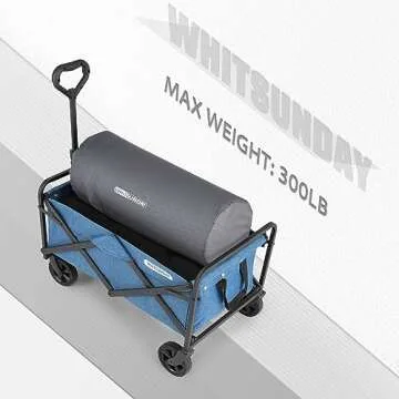 WHITSUNDAY Collapsible Wagon Folding Garden Outdoor Park Utility Wagon Picnic Camping Cart 5“ Solid Rubber Wheels (Ocean Blue, M-Foldable)