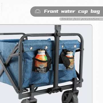 WHITSUNDAY Collapsible Wagon Folding Garden Outdoor Park Utility Wagon Picnic Camping Cart 5“ Solid Rubber Wheels (Ocean Blue, M-Foldable)