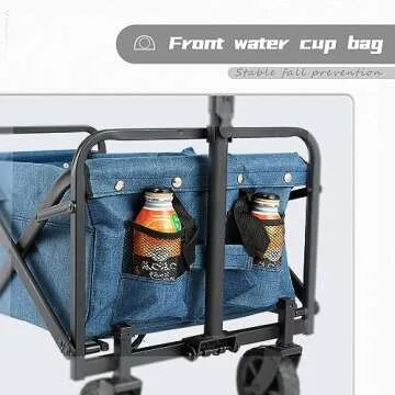 WHITSUNDAY Collapsible Wagon Folding Garden Outdoor Park Utility Wagon Picnic Camping Cart 5“ Solid Rubber Wheels (Ocean Blue, M-Foldable)