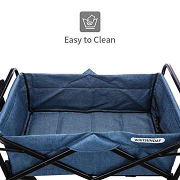 WHITSUNDAY Collapsible Wagon Folding Garden Outdoor Park Utility Wagon Picnic Camping Cart 5“ Solid Rubber Wheels (Ocean Blue, M-Foldable)