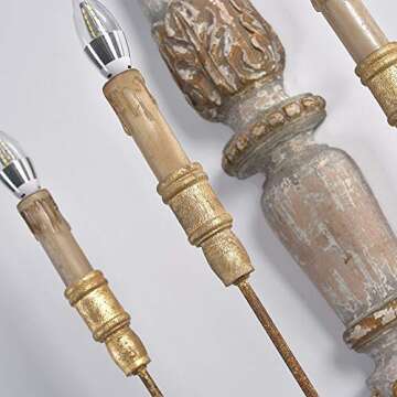 JiuZhuo Rustic Wall Sconce, French Country 3-Light Wood Candle Wall Sconce, Rustic Farmhouse Wall Lighting with Distressed Carved Design