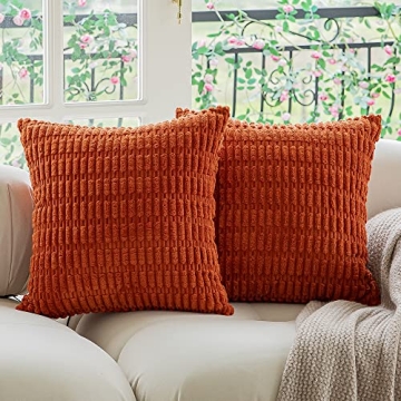 Kevin Textile Pack of 2 Fall Corduroy Decorative Throw Pillow Covers 18x18 Inch Soft Boho Striped Pi...