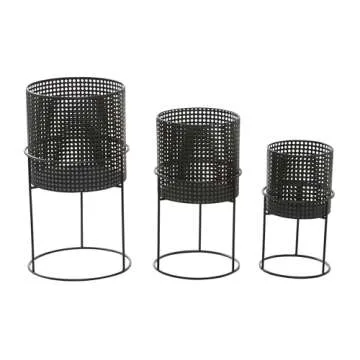 Contemporary CosmoLiving Metal Planter Set - 3 Sizes in Black