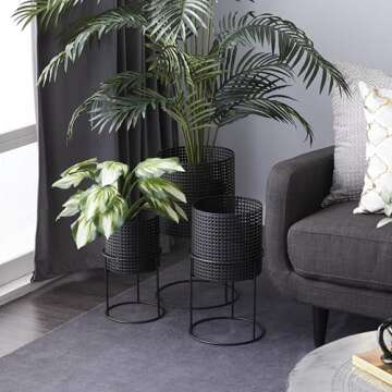 Contemporary CosmoLiving Metal Planter Set - 3 Sizes in Black