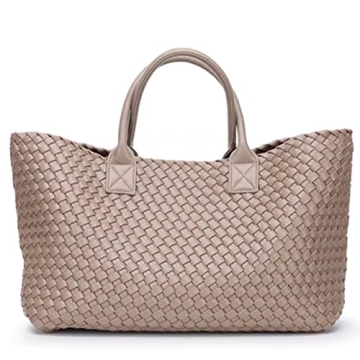 Fashion Woven Vegan Leather Shopper Bag Bucket Bag Travel Handbags and Purses Women Tote Bag Large C...