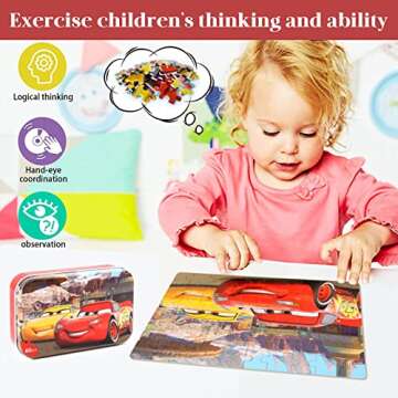 MZZOTOY Puzzles for Kids Ages 4-8，60 Pieces Puzzles for Kids Ages 3-5 in a Metal Box Puzzle for Kids Girls and Boys Educational Puzzles Gifts
