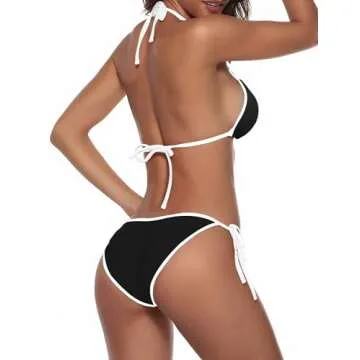 Zuvebamyo Women's Color Block Triangle Bikini Sets Two Piece String Swimsuit Spaghetti Strap Bathing Suits Black S