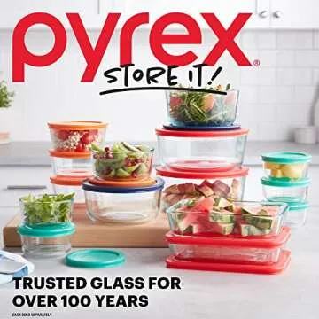 Pyrex Simply Store Glass Food Storage Container, Snug Fit Non-Toxic Plastic BPA-Free Lids, Freezer Dishwasher Microwave Safe, 7 Cup