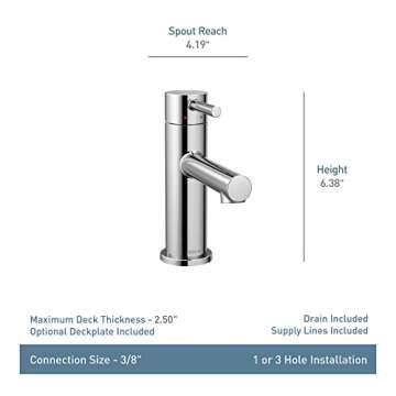 Moen Align Matte Black One-Handle Modern Bathroom Faucet with Drain Assembly and Optional Deckplate,...