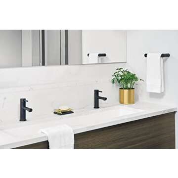Moen Align Matte Black One-Handle Modern Bathroom Faucet with Drain Assembly and Optional Deckplate, 6190BL