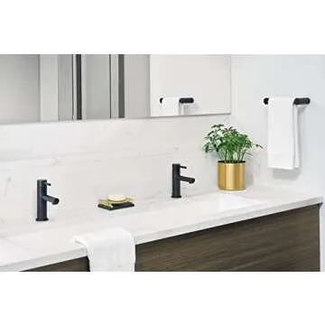 Moen Align Matte Black One-Handle Modern Bathroom Faucet with Drain Assembly and Optional Deckplate, 6190BL