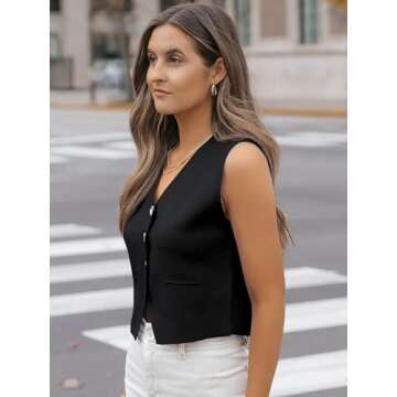 LILLUSORY Sweater Vest Women Dressy Button Up Sweater Tank Tops 2024 Knit Work Business Casual Outfits Black XL