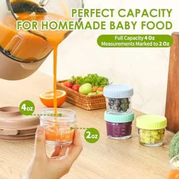 DRKIO 20 Pack Glass Baby Food Storage Containers 4 Oz Baby Food Jars with Lids Baby Food Maker Microwave Dishwasher Freezer Safe 100% Leak-Proof BPA Free