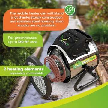 Bio Green PAL 2.0/USDT Palma Greenhouse Heater with Thermostat - Fast Heating, Grow Tent Heater, Greenhouse Fan, Outdoor Heater & Electric Garage Warmer - 11”x 8”x12.5" - 110v Heater -2 Years Warranty